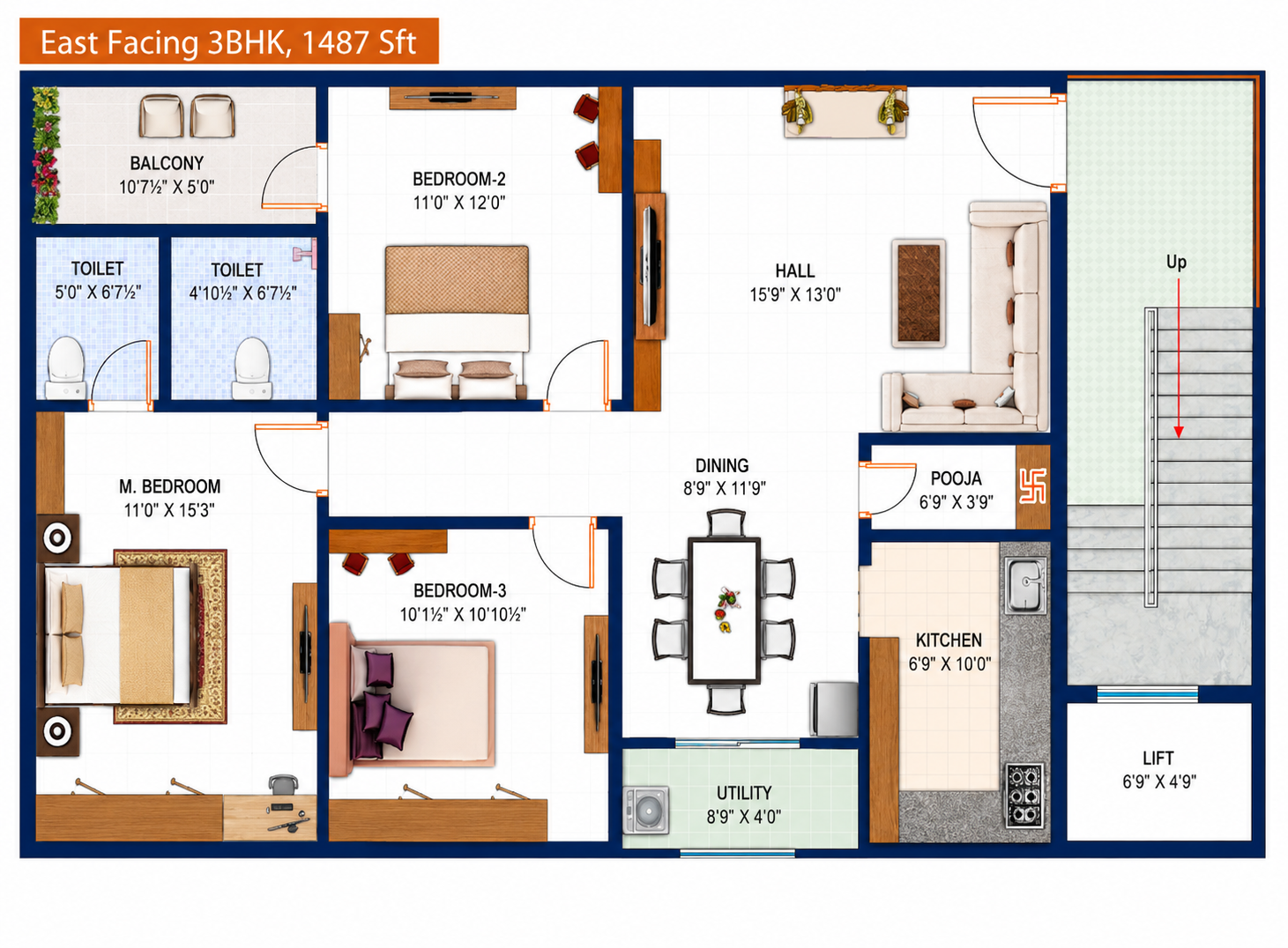 1487 Sq Ft Floor Plan